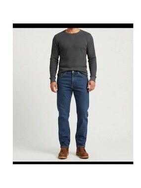 New Lee Men's 42 x 32 Relaxed Fit Fleece-Lined Straight Leg Jeans Dark Wash 2055